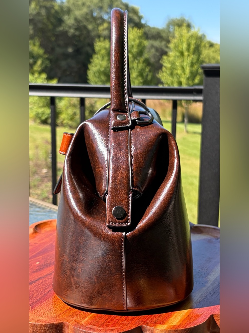Doctor Bag Vintage-Style Brown Vegan Leather Top Handle Purse & Wallet Set - Picture 9 of 12